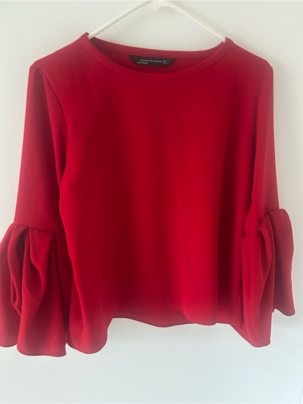 Zara Red Long-Sleeve Ruffle-Sleeve Top